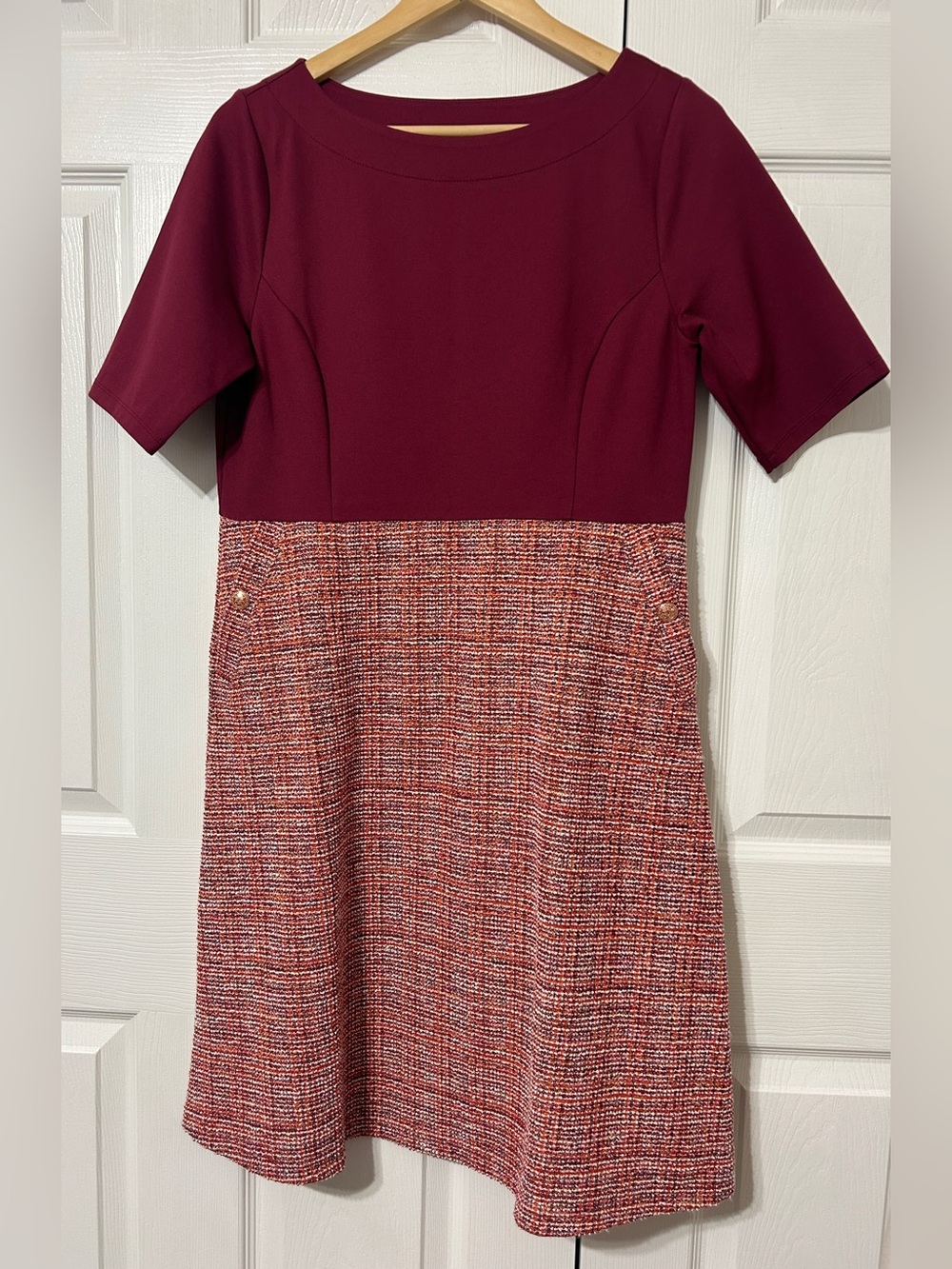Issac Mizrahi Live Women’s Burgundy/Orange Tweed Pullover Dress NWT Size S